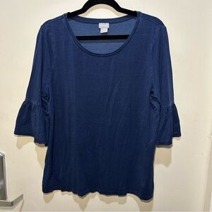 Chico’s Knit Indigo Blue Flounce-Sleeve Top Size Large